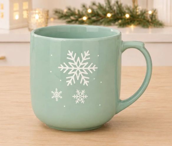 Tasse XXL porcelaine vert pastel grand flocon de neige blanc motif hiver 820ml