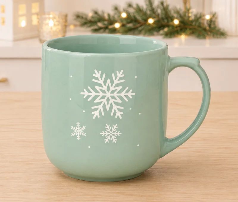Tasse XXL porcelaine vert pastel grand flocon de neige blanc motif hiver 820ml