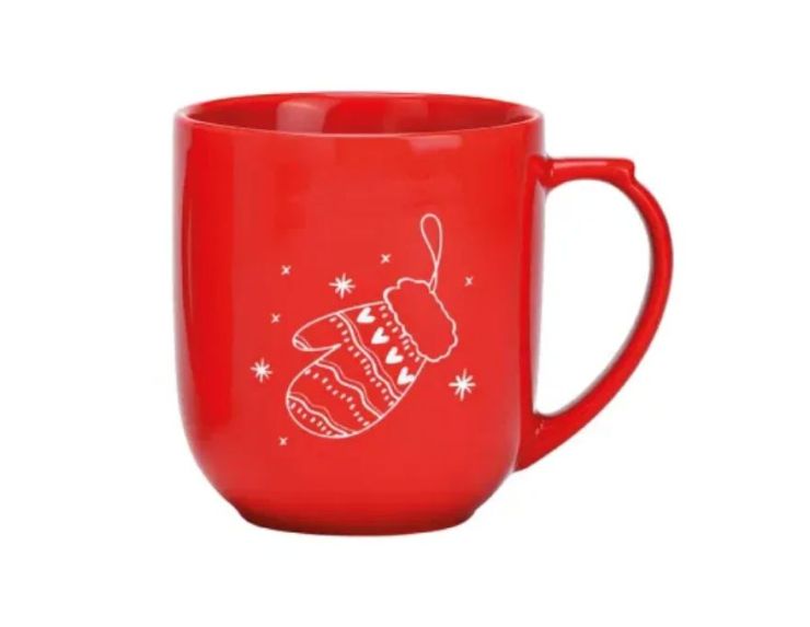 Tasse XXL porcelaine rouge motif gant de Noël blanc cœurs étoiles hiver 820ml