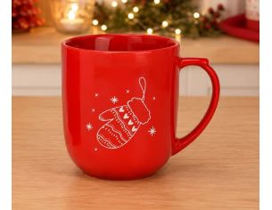 Tasse XXL porcelaine rouge motif gant de Noël blanc cœurs étoiles hiver 820ml