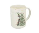 Voir la slide Grande tasse porcelaine blanche lutin Noël échelle sapin décoré boules rouges étoiles liseré doré 580ml