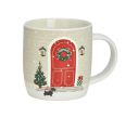 Voir la slide Tasse porcelaine beige porte rouge Noël couronne houx sapin décoré petit chien lanterne flocons neige 400ml