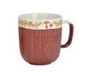 Voir la slide Mug porcelaine brun terracotta relief tricot 3D frise baies champignons feuilles florales automne 350ml