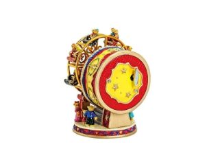 Boîte à musique grande roue poly doré rouge jaune oursons personnages mouvement rotatif décoration Noël cheminée H14cm