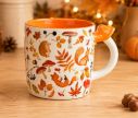 Voir la slide Mug porcelaine blanc intérieur orange motifs hérisson écureuil renard champignons automne anse champignon orange 350ml