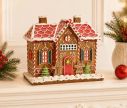 Voir la slide Maison LED pain d'épices poly lumineuse Noël toits rouges sapins sucres orge porte rouge H26cm