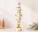 Voir la slide Figurine casse-noisette poly rose menthe pastel tasses empilées chapeau doré uniforme glaçage Noël H50cm