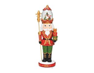 Figurine casse-noisette roi poly verre rouge vert doré sceptre cadeaux boule neige lumineuse musicale couronne Noël H50cm