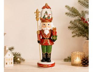 Figurine casse-noisette roi poly verre rouge vert doré sceptre cadeaux boule neige lumineuse musicale couronne Noël H50cm