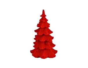 Sapin Noël floqué velours rouge vif poly branches étagées texturées décoration cheminée Noël H17cm
