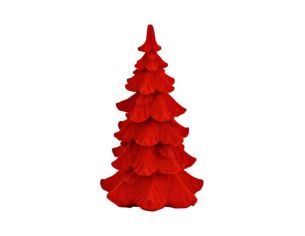 Grand sapin Noël floqué velours rouge vif poly branches étagées texturées décoration cheminée Noël H27cm