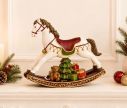 Voir la slide Cheval bascule Noël poly blanc selle rouge verte dorée bascule arabesques ourson sapin cadeaux tambour L30cm