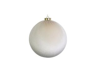 Boule Noël velours tissu blanc crème texture douce capuchon doré Ø8cm