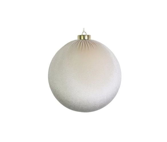 Boule Noël velours tissu blanc crème texture douce capuchon doré Ø8cm