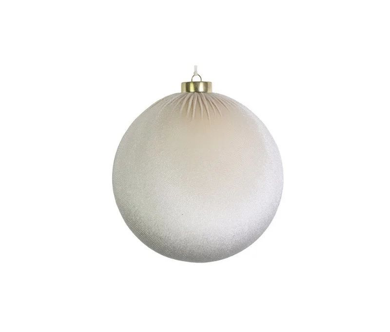 Boule Noël velours tissu blanc crème texture douce capuchon doré Ø8cm