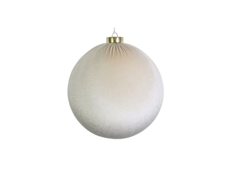Boule Noël velours tissu blanc crème texture douce capuchon doré Ø10cm