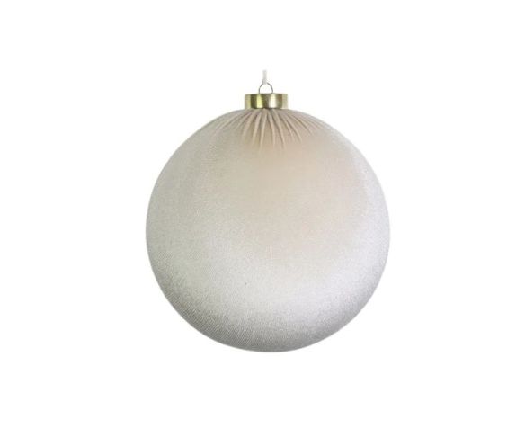 Boule Noël velours tissu blanc crème texture douce capuchon doré Ø10cm
