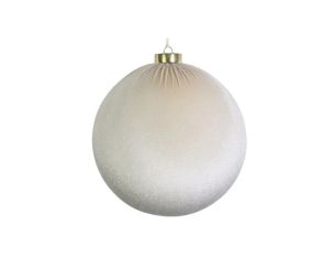 Boule Noël velours tissu blanc crème texture douce capuchon doré Ø12cm