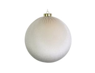 Grande boule Noël velours tissu blanc crème texture douce capuchon doré Ø15cm