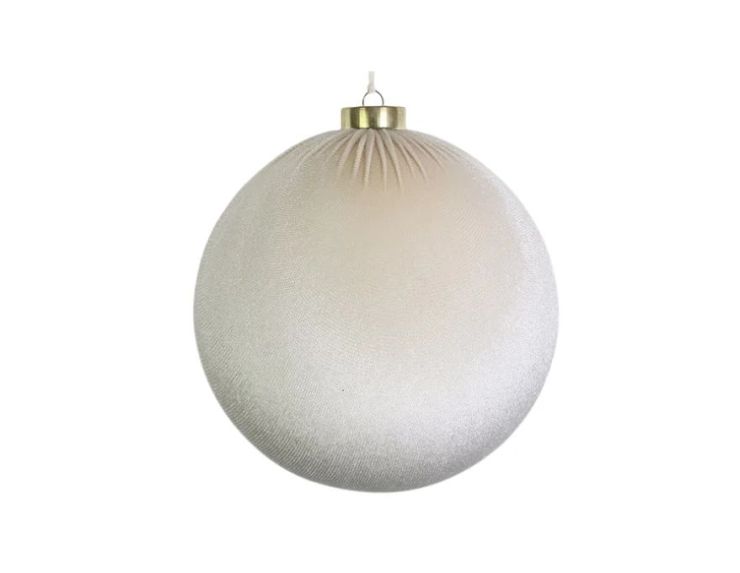 Grande boule Noël velours tissu blanc crème texture douce capuchon doré Ø15cm