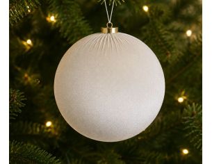 Grande boule Noël velours tissu blanc crème texture douce capuchon doré Ø15cm