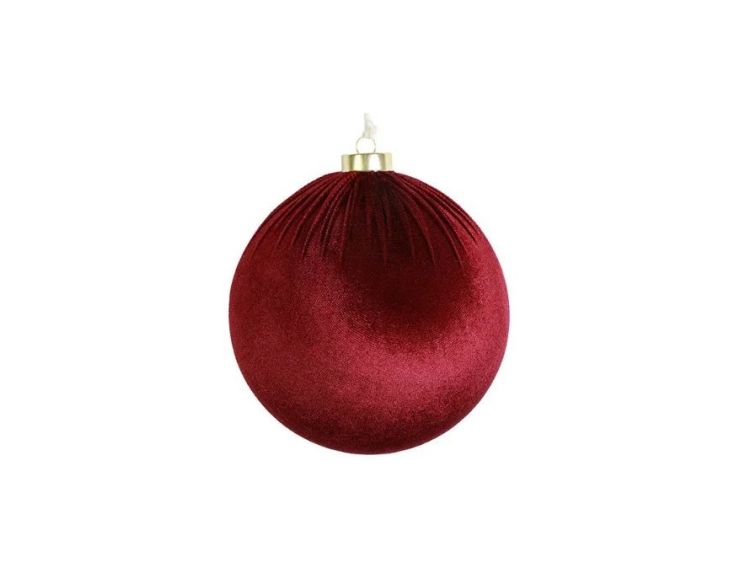 Boule Noël velours tissu bordeaux texture douce incassable 8cm