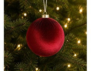Boule Noël velours tissu bordeaux texture douce incassable 8cm