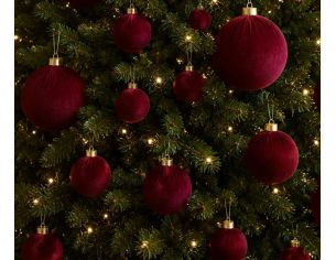 Boule Noël velours tissu bordeaux texture douce incassable déco sapin de Noël entier