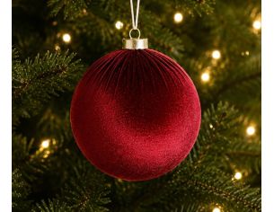 Boule Noël velours tissu bordeaux texture douce incassable 10cm