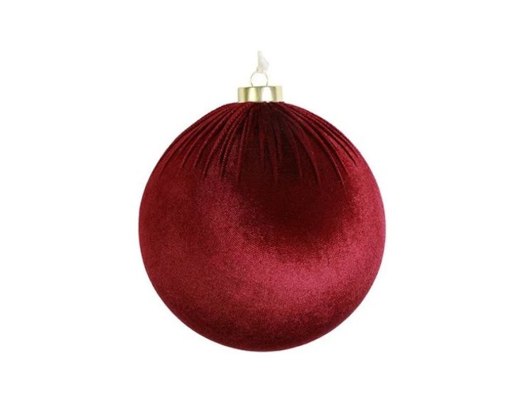 Grande boule Noël velours tissu bordeaux texture douce incassable 15cm