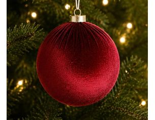 Grande boule Noël velours tissu bordeaux texture douce incassable 15cm
