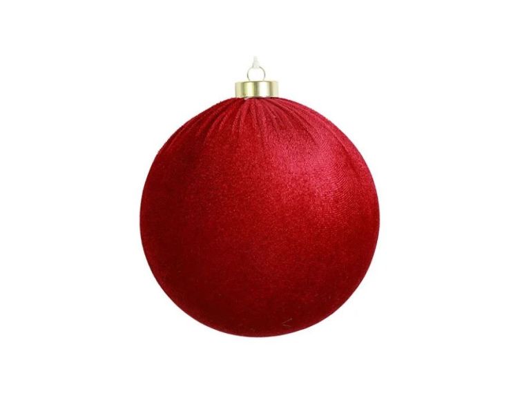 Boule Noël velours tissu rouge vif texture douce incassable 10cm