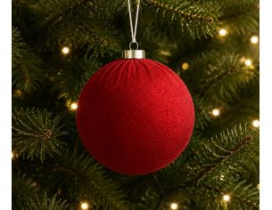 Boule Noël velours tissu rouge vif texture douce incassable 10cm
