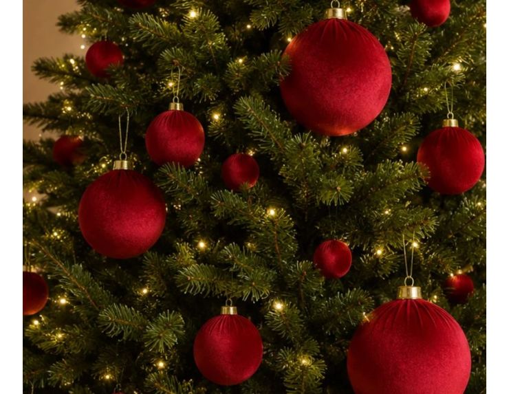 Boule Noël velours tissu rouge vif texture douce incassable