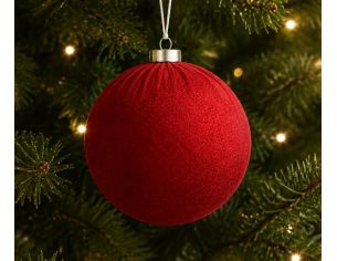Boule Noël velours tissu rouge vif texture douce incassable 12cm