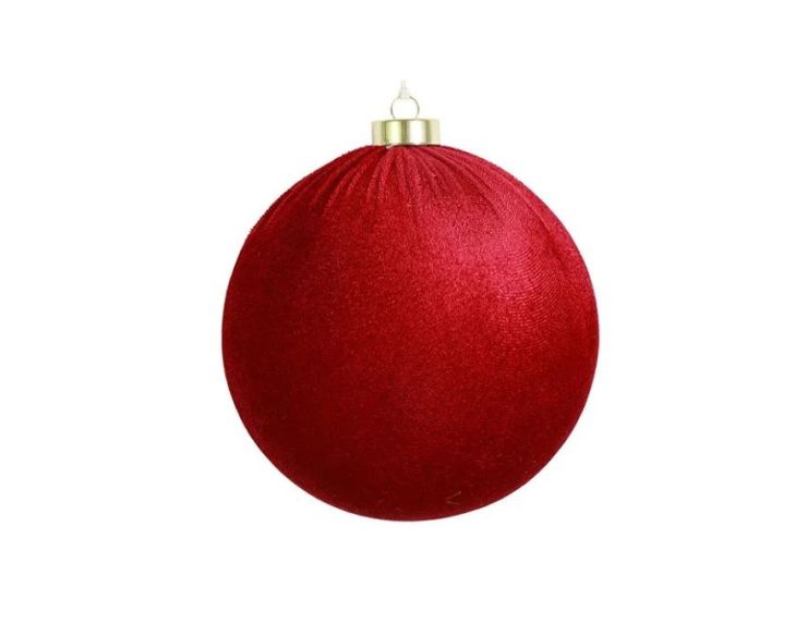 Boule Noël velours tissu rouge vif texture douce incassable 12cm
