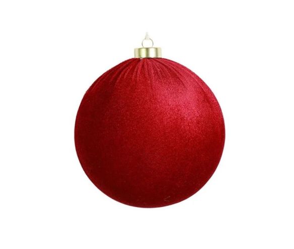Boule Noël velours tissu rouge vif texture douce incassable 12cm