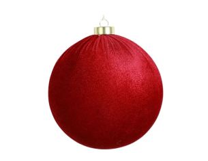 Grande boule Noël velours tissu rouge vif texture douce incassable 15cm