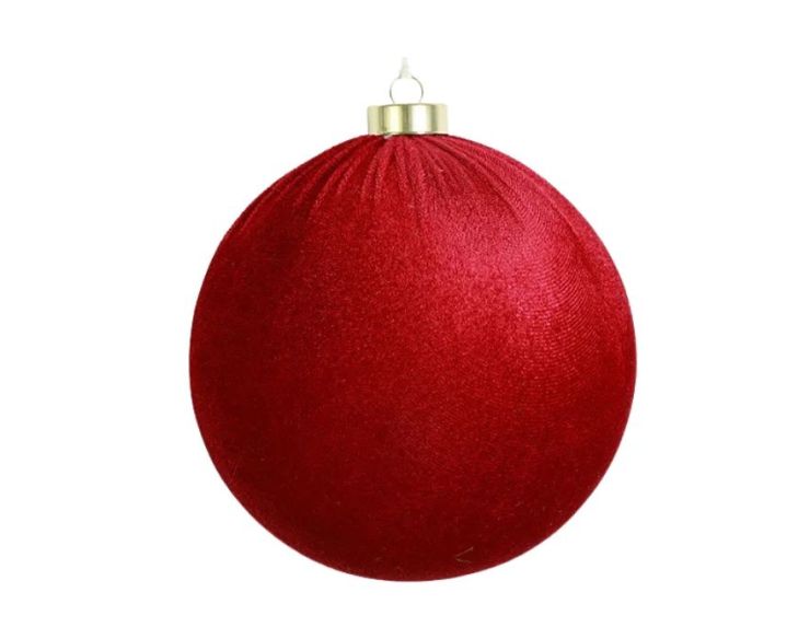 Grande boule Noël velours tissu rouge vif texture douce incassable 15cm