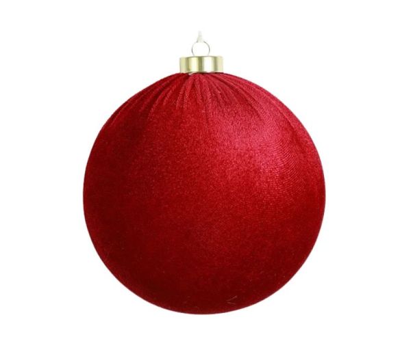 Grande boule Noël velours tissu rouge vif texture douce incassable 15cm