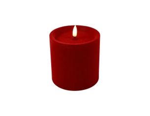 Bougie LED pilier velours floqué rouge effet flamme réaliste timer H10cm Ø10cm