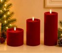 Voir la slide Bougie LED pilier velours floqué rouge effet flamme réaliste timer H10cm Ø10cm