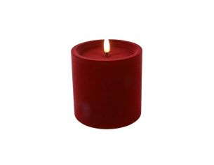 Bougie LED pilier velours floqué rouge foncé effet flamme réaliste timer H10cm