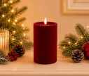 Voir la slide Bougie LED pilier velours floqué rouge foncé effet flamme réaliste timer H15cm