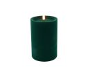 Voir la slide Bougie LED pilier velours floqué vert sapin effet flamme réaliste timer H15cm Ø10cm