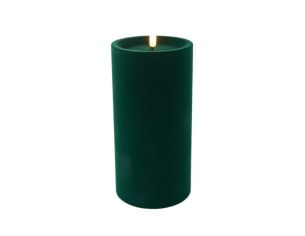Grande bougie LED pilier velours floqué vert sapin effet flamme réaliste timer H20cm Ø10cm