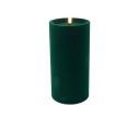 Voir la slide Grande bougie LED pilier velours floqué vert sapin effet flamme réaliste timer H20cm Ø10cm