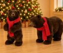 Voir la slide Grand ours peluche brun foncé debout écharpe rouge tricot réaliste H65cm décoration Noël