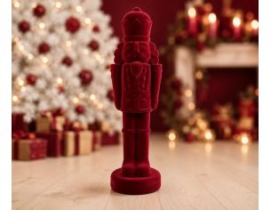 Très grande figurine casse-noisette floqué velours bordeaux monochrome relief sculpté couronne uniforme H80cm Noël