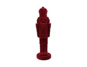Grande figurine casse-noisette floqué velours bordeaux monochrome relief sculpté couronne uniforme H52cm Noël